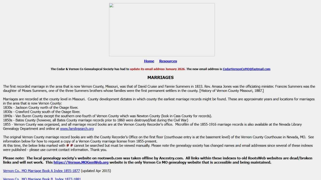 Vernon Co, MO GenWeb Project :: Marriages