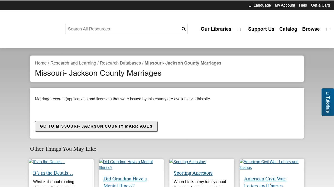 Missouri- Jackson County Marriages Mid-Continent Public Library